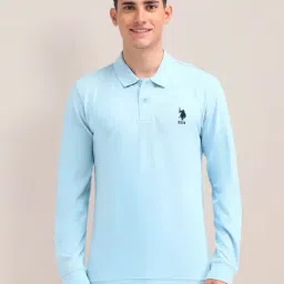 U.S. Polo Assn. Blue Cotton Slim Fit Logo Printed Polo T-Shirt-picture-42