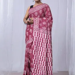 Unnati Silks Pink Cotton Printed Saree With Unstitched Blouse-image-52