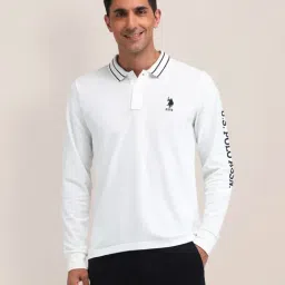 U.S. Polo Assn. White Cotton Slim Fit Logo Printed Polo T-Shirt-image-88