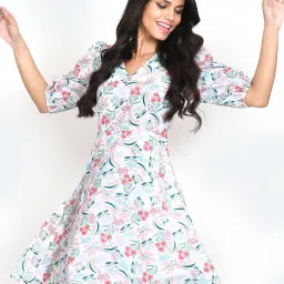 Zink London White Floral Print Skater Dress image 1