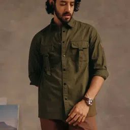 Andamen Dark Green Cotton Regular Fit Shirt-image-5