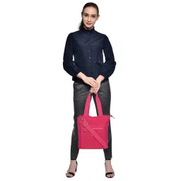 Bahama Crinkle Dark Pink Solid Medium Tote Handbags image 2