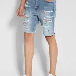 American Eagle Blue Regular Fit Distressed Denim Shorts image 3