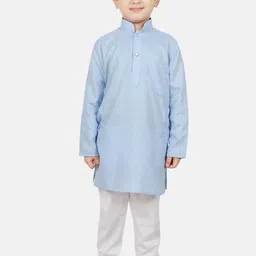 SG YUVRAJ Boys Turquoise Blue Solid Straight Kurta image 3