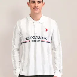 U.S. Polo Assn. White Cotton Slim Fit Striped Polo T-Shirt-picture-26