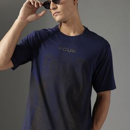 FCUK Printed Drop-Shoulder Sleeves Pure Cotton Relaxed Fit T-shirt-picture-1