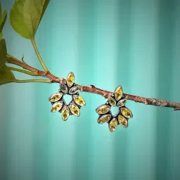 Imli Street Yellow Silver Tone Stone-Studded Handcrafted Stud Earrings-image-78