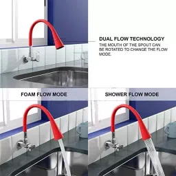 CLINTON Max RED Dual Flow Brass Flexible Sink Cock with 360 Degree Spout for Kitchen image 3