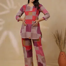 CRAFIQA Women Colourblocked Cotton Kurta with Trousers-image-28
