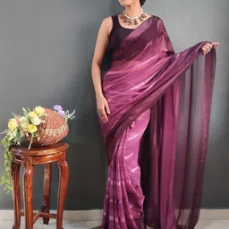 HERE&NOW Striped Pure Chiffon Jamdani Saree image 5