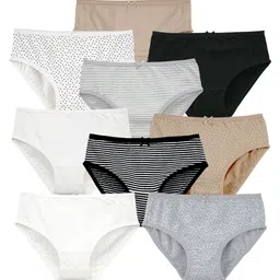 Charm n Cherish Pack Of 9 Polka Dots Printed & Striped Panties - White Grey Nude & Black-picture-27
