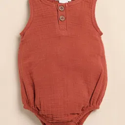Cot & Candy Muslin Sleeveless Solid Onesie - Picante-picture-14
