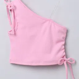 Taffykids One Shoulder Self Design Crop Top - Pink-picture-24