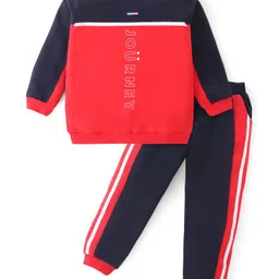 Mark & Mia Terry Knit Full Sleeves Cut & Sew Winter Wear T-Shirt & Joggers Set with Journey Text Print - Red-picture-33