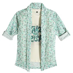 Charchit Cotton Blend Woven Full Sleeves Abstract Printed Shirt & Tee Set - Sea Green-picture-19