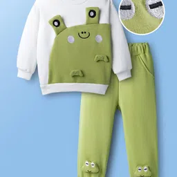Mark & Mia Full Sleeves Winter Wear T-Shirt & Joggers Set With Frog Applique - Green-picture-21