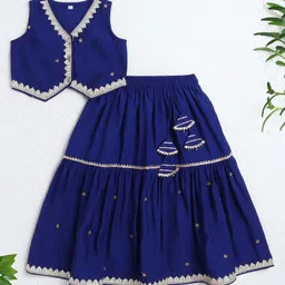 The Magic Wand Woven Sleeveless Floral Embroidered & Gota Lace Embellished Lehenga Choli Set - Blue-picture-29