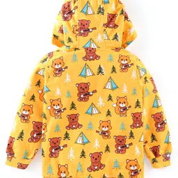 Babyhug 100% Cotton Knit Full Sleeves Hooded Sweatshirt With Teddy Print - Yellow image 2