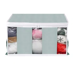 Kuber Industries Underbed Storage Bag  Non-Woven Storage Bag  Storage Organizer with 3 Partitions  Blanket Cover with Side Handles  Jumbo Storage Cover  Pack of 2  Gray image 2