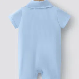 Mark & Mia Half Sleeves Solid Colour Collared Front Open Romper with Crocodile Patch - Light Blue image 2