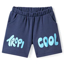 Babyoye 100% Cotton Knit Shorts With Shark Print Pack of 3 - Navy Blue & Peach image 2