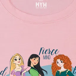 Wear Your Mind Cotton Disney Princesses Featuring Half Sleeves Characters Printed Tee - Pink image 4