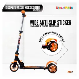 Kidsmate Razor Kick Scooter for Kids | Wide Board & 4 Adjustable Height Levels | Foldable Design with Rear Brakes & PVC Wheels | Ideal for Children Aged 3+ | Black/Orange image 4