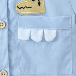 Mark & Mia Half Sleeves Solid Colour Collared Front Open Romper with Crocodile Patch - Light Blue image 4