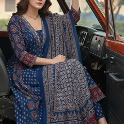 GoSriKi Women Ethnic Motifs Printed Panelled Kurta with Trousers & With Dupatta image 2