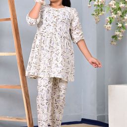 BAESD Girls Floral Printed Regular Pure Cotton Top with Pyjamas-picture-3