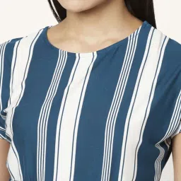 Annabelle by Pantaloons Teal Blue & White Striped Shift Dress image 5