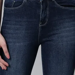 showoffff SHOWOFF Dark Blue Denim Flared Fit Mid Rise Jeans image 5