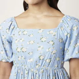 People by Pantaloons Blue Floral Print A-Line Dress image 5