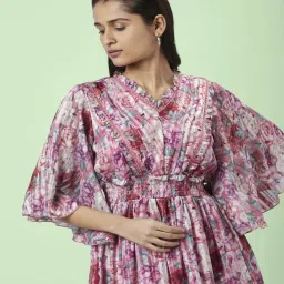 Honey by Pantaloons Dusty Pink & Purple Floral Print A-Line Dress image 5