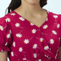 People by Pantaloons Red Floral Print A-Line Dress image 5