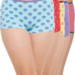 Clovia Blue & Yellow Cotton Printed Boyshorts Panties - Pack Of 5 image 1