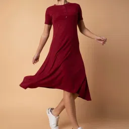 showoffff SHOWOFF Maroon Textured A Line Dress image 5
