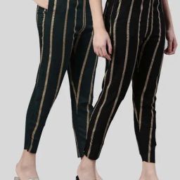 Kryptic Black & Green Mid Rise Striped Pants - Pack Of 2-picture-32