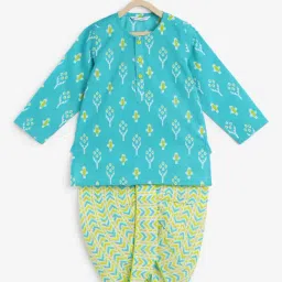 Campana Kids Turquoise & Lime Green Printed Full Sleeves Kurta with Dhoti-image-13