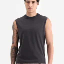 Rare Rabbit Nats Dark Grey Viscose Regular Fit Plain Stretchable Sleeveless Vest-picture-29