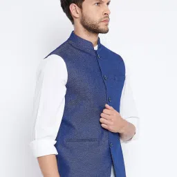 Crimsoune Club Blue Slim Fit Printed Nehru Jacket image 4
