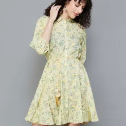 Colour Me by Melange Yellow Cotton Printed Shirt Dress-image-14