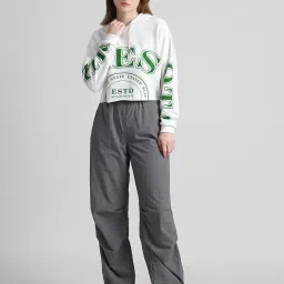 Only White Graphic Print Crop Hoodie image 5