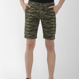 The Indian Garage Co Men Olive Green Camouflage Printed Slim Fit Chino Shorts-picture-16