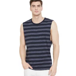 Hypernation Blue & Grey Stripes Cotton T-Shirt image 1
