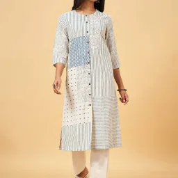 Rangmanch by Pantaloons White & Blue Cotton Printed A Line Kurta image 1