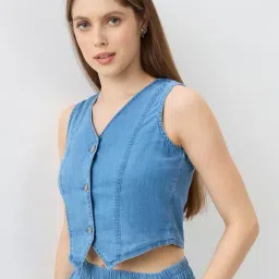 Spykar Mid Blue Solid Regular Fit Shirt image 4