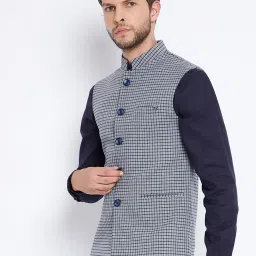 Crimsoune Club Grey Regular Fit Checks Nehru Jacket image 3