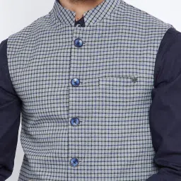 Crimsoune Club Grey Regular Fit Checks Nehru Jacket image 5