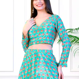 NEUDIS Blue & Red Printed Crop Top image 1